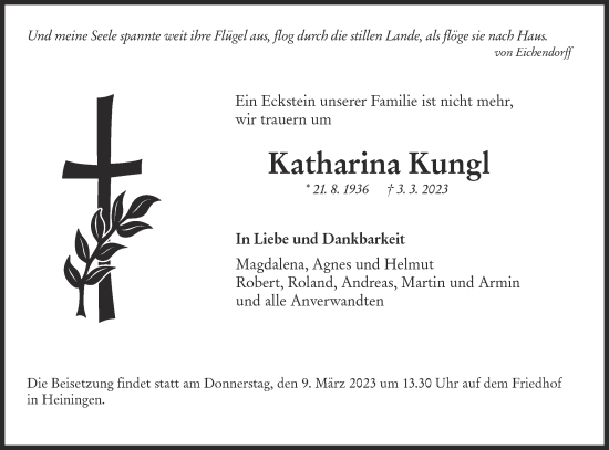 Traueranzeige von Katharina Kungl von NWZ Neue Württembergische Zeitung