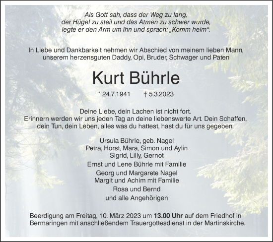 Traueranzeige von Kurt Bührle von SÜDWEST PRESSE Ausgabe Ulm/Neu-Ulm