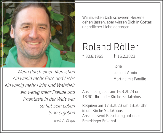 Traueranzeige von Roland Röller von Ehinger Tagblatt