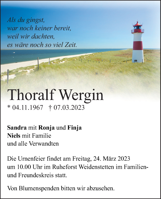 Traueranzeige von Thoralf Wergin von SÜDWEST PRESSE Ausgabe Ulm/Neu-Ulm