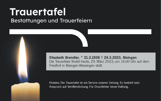 Traueranzeige von Totentafel vom 29.03.2023 von Metzinger-Uracher Volksblatt