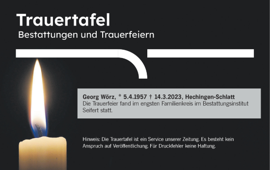 Traueranzeige von Totentafel vom 30.03.2023 von Metzinger-Uracher Volksblatt