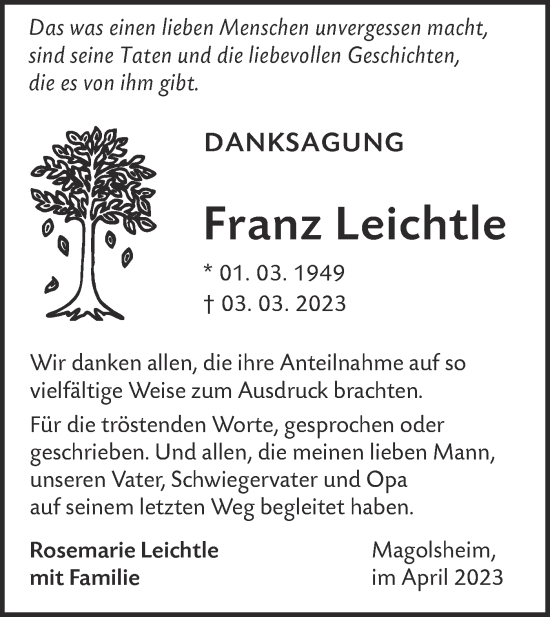 Traueranzeige von Franz Leichtle von Alb-Bote/Metzinger-Uracher Volksblatt
