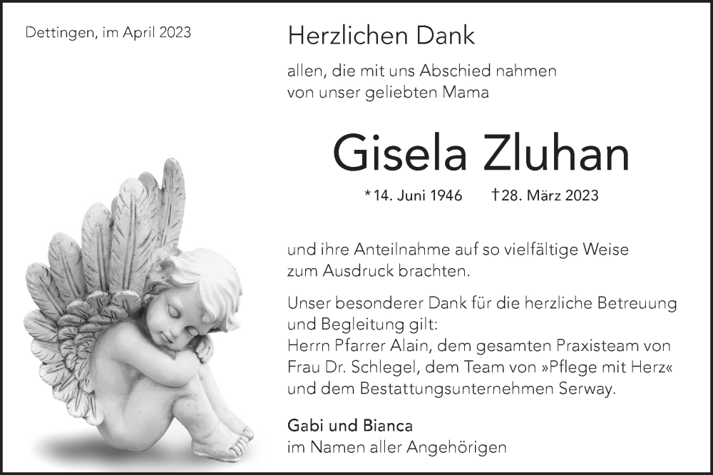  Traueranzeige für Gisela Zluhan vom 15.04.2023 aus Metzinger-Uracher Volksblatt
