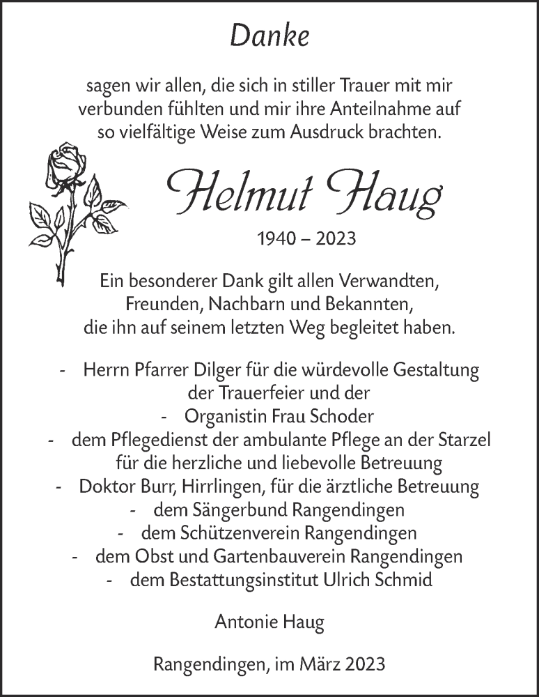  Traueranzeige für Helmut Haug vom 04.04.2023 aus Metzinger-Uracher Volksblatt