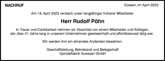 Traueranzeige von Rudolf Pöhn von NWZ Neue Württembergische Zeitung