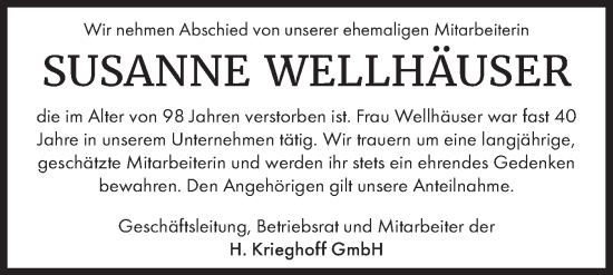 Traueranzeige von Susanne Wellhäuser von SÜDWEST PRESSE Ausgabe Ulm/Neu-Ulm