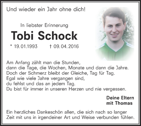 Traueranzeige von Tobi Schock von Rundschau Gaildorf