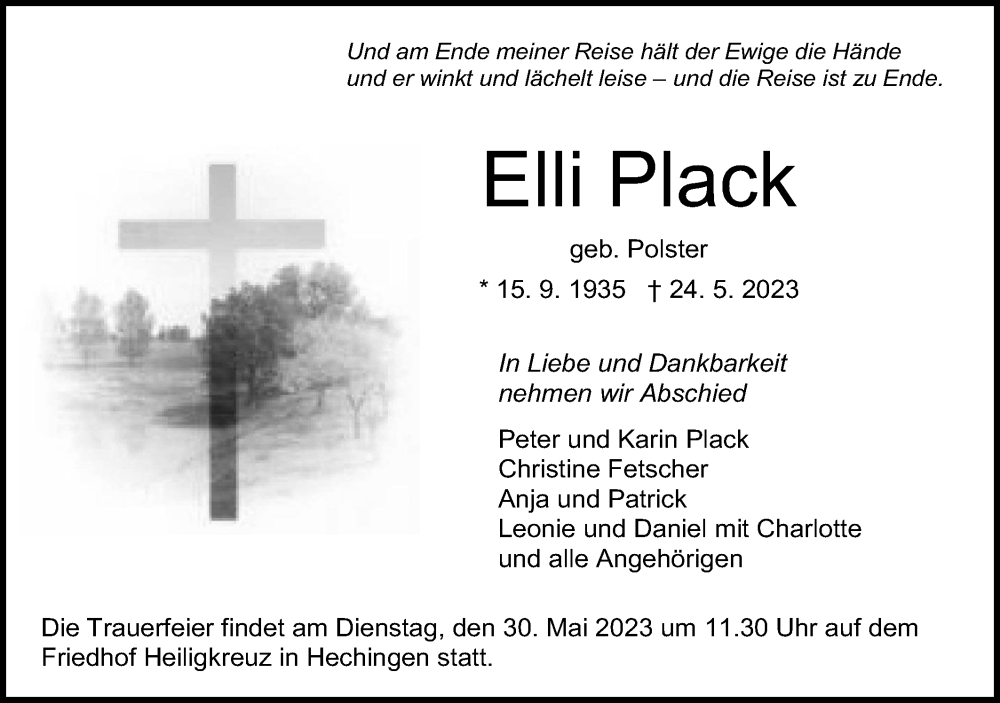  Traueranzeige für Elli Plack vom 27.05.2023 aus Metzinger-Uracher Volksblatt