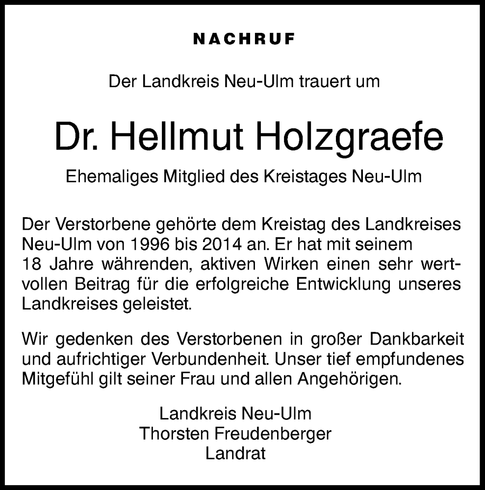  Traueranzeige für Hellmut Holzgraefe vom 24.05.2023 aus SÜDWEST PRESSE