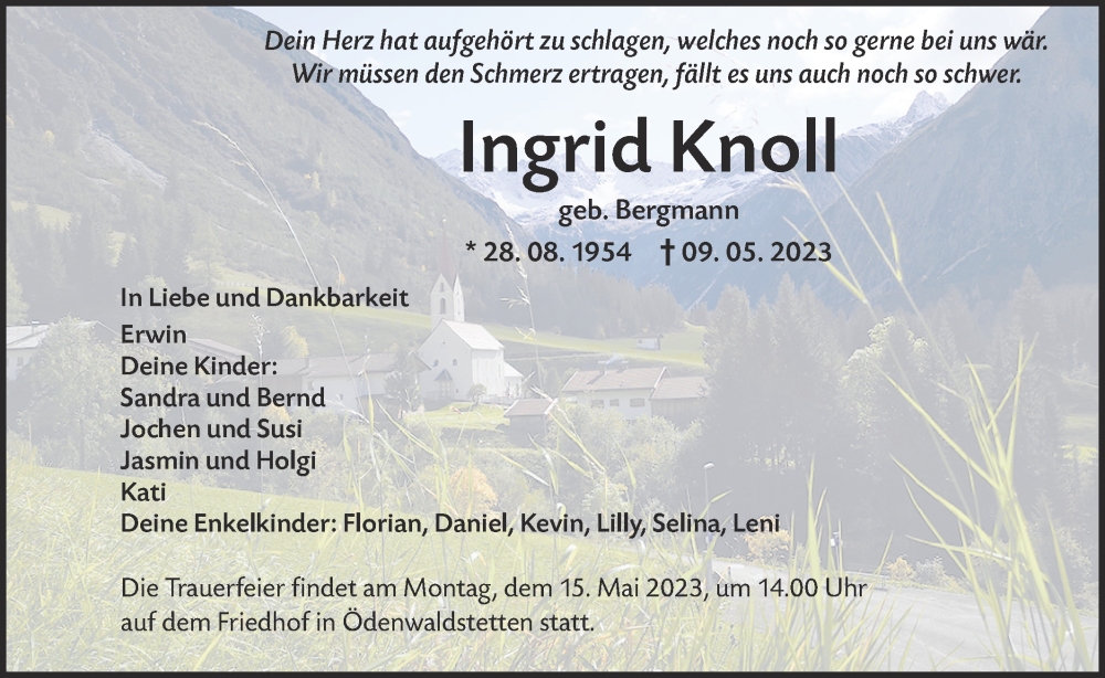  Traueranzeige für Ingrid Knoll vom 12.05.2023 aus Alb-Bote/Metzinger-Uracher Volksblatt