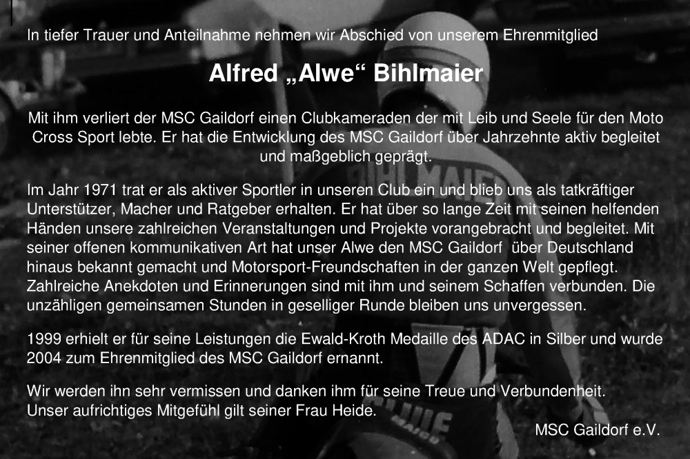  Traueranzeige für Alfred  Bihlmaier vom 01.06.2023 aus Rundschau Gaildorf