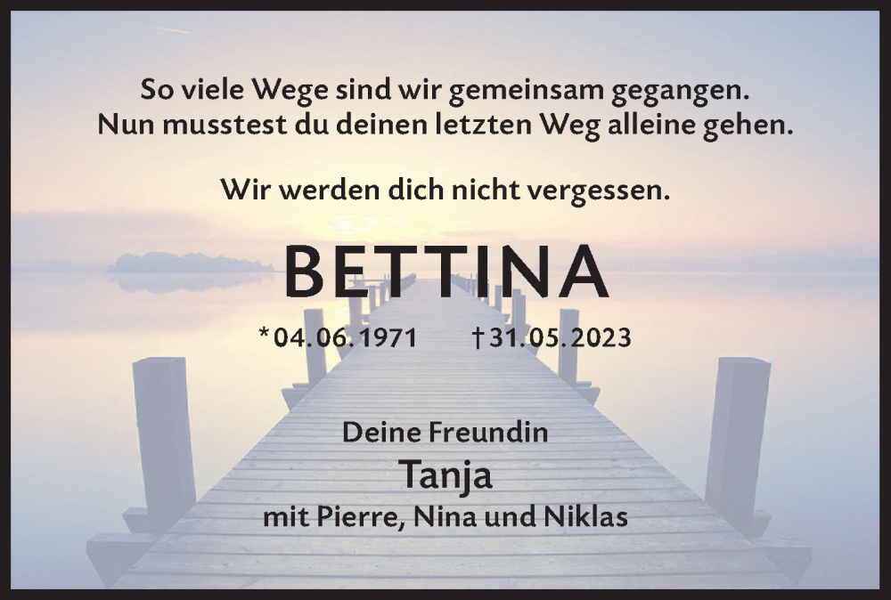  Traueranzeige für Bettina Hellebrandt vom 05.06.2023 aus Haller Tagblatt