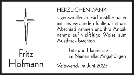 Traueranzeige von Fritz Hofmann von Hohenloher Tagblatt