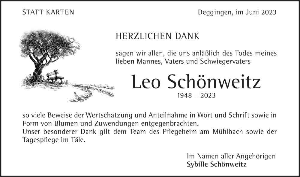  Traueranzeige für Leo Schönweitz vom 24.06.2023 aus Geislinger Zeitung