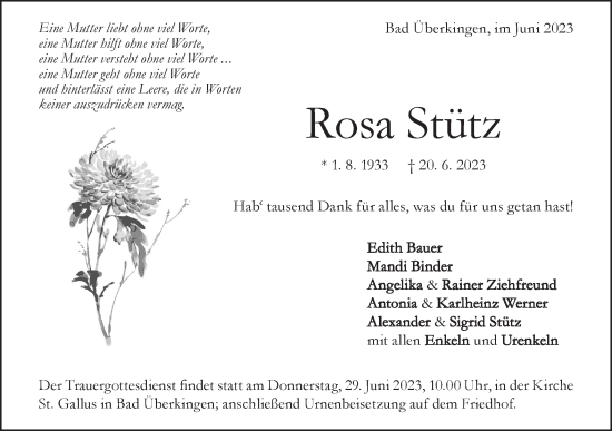 Traueranzeige von Rosa Stütz von Geislinger Zeitung