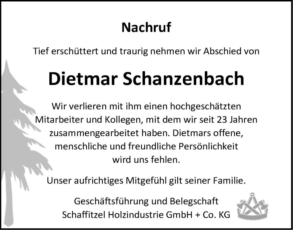  Traueranzeige für Dietmar Schanzenbach vom 26.07.2023 aus Haller Tagblatt