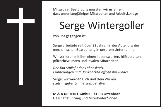 Traueranzeige von Serge Wintergoller von NWZ Neue Württembergische Zeitung