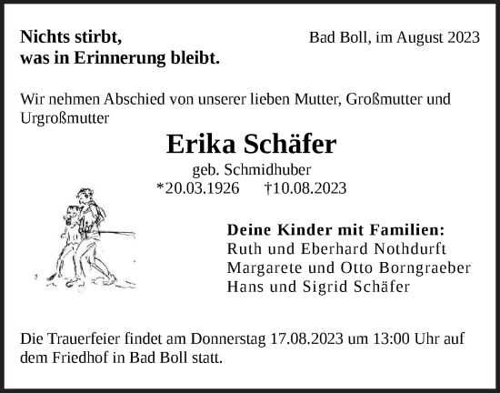 Traueranzeige von Erika Schäfer von NWZ Neue Württembergische Zeitung
