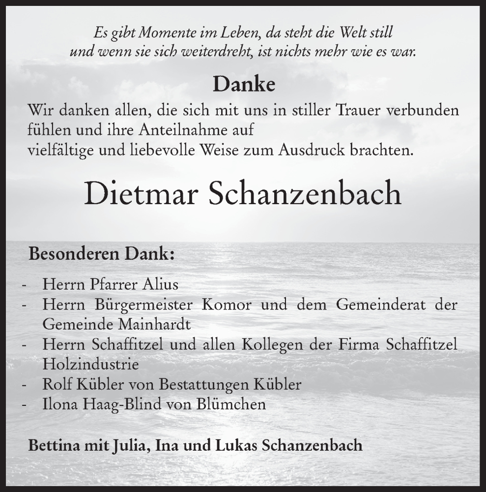  Traueranzeige für Dietmar Schanzenbach vom 27.09.2023 aus Haller Tagblatt