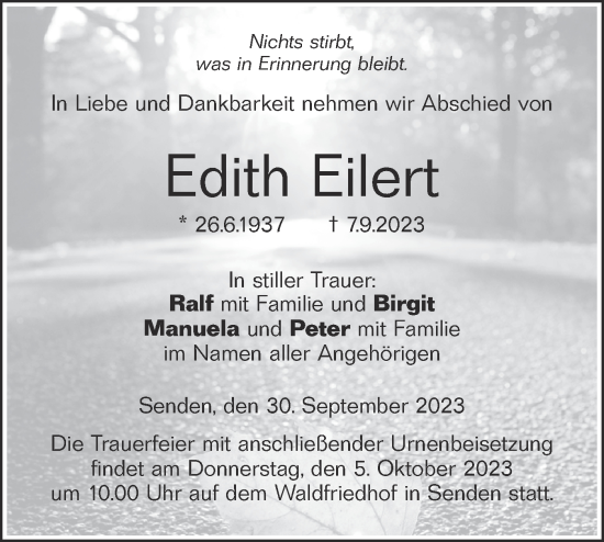 Traueranzeige von Edith Eilert von SÜDWEST PRESSE Ausgabe Ulm/Neu-Ulm