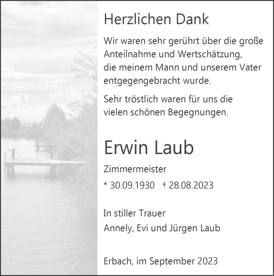 Traueranzeige von Erwin Laub von SÜDWEST PRESSE Ausgabe Ulm/Neu-Ulm