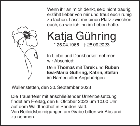 Traueranzeige von Katja Gühring von SÜDWEST PRESSE Ausgabe Ulm/Neu-Ulm