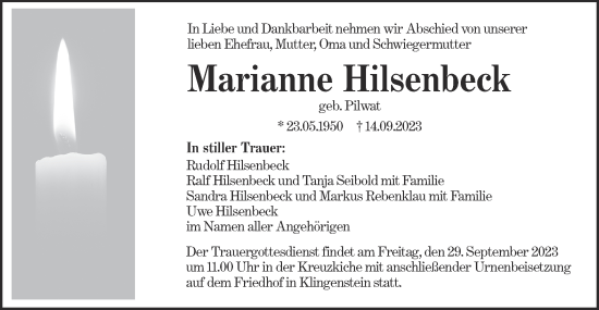 Traueranzeige von Marianne Hilsenbeck von SÜDWEST PRESSE Ausgabe Ulm/Neu-Ulm