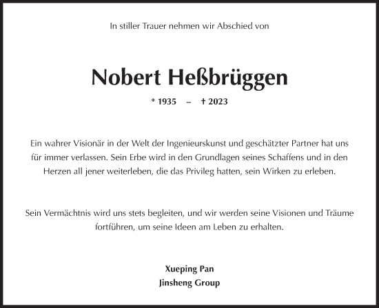 Traueranzeige von Nobert Heßbrüggen von NWZ Neue Württembergische Zeitung