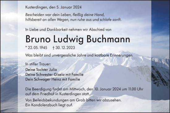Traueranzeige von Bruno Ludwig Buchmann von SÜDWEST PRESSE/SÜDWEST PRESSE