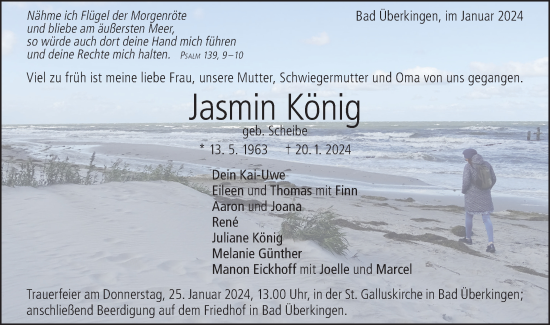 Traueranzeige von Jasmin König von Geislinger Zeitung