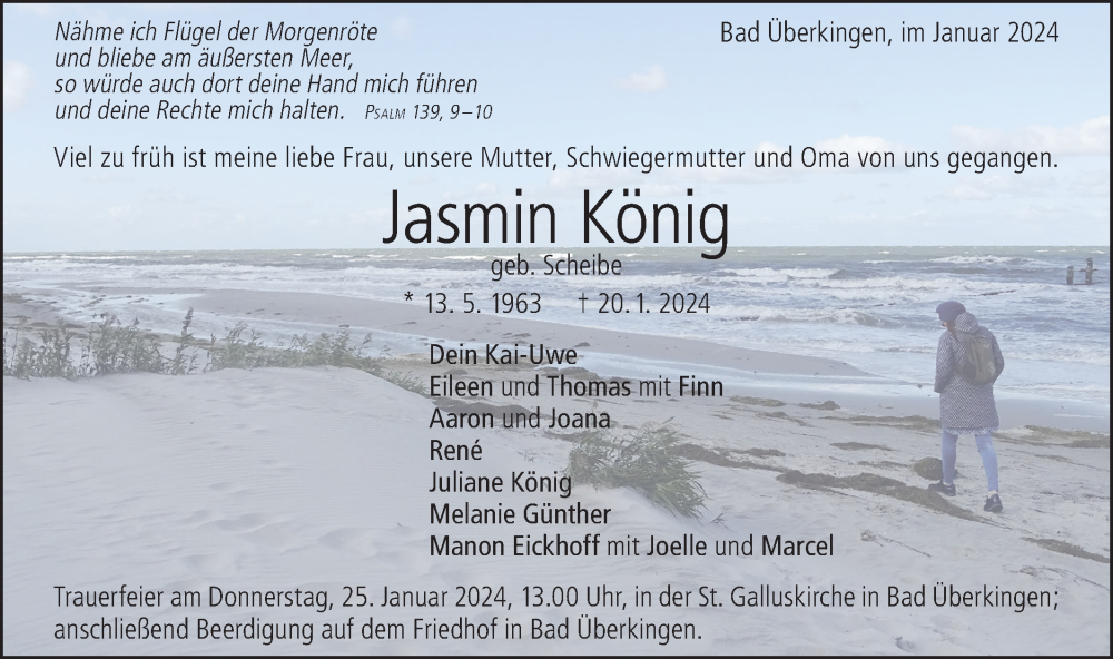  Traueranzeige für Jasmin König vom 23.01.2024 aus Geislinger Zeitung