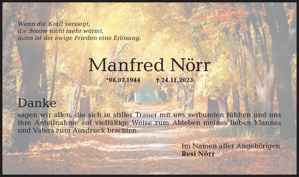  Traueranzeige für Manfred Nörr vom 05.01.2024 aus Hohenloher Tagblatt