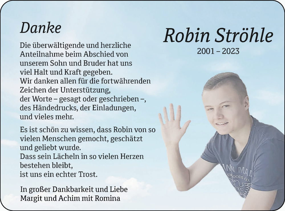  Traueranzeige für Robin Ströhle vom 05.01.2024 aus Geislinger Zeitung