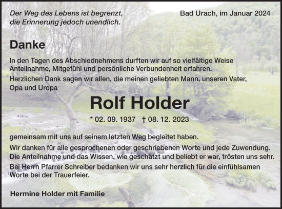 Traueranzeige von Rolf Holder von SÜDWEST PRESSE/SÜDWEST PRESSE