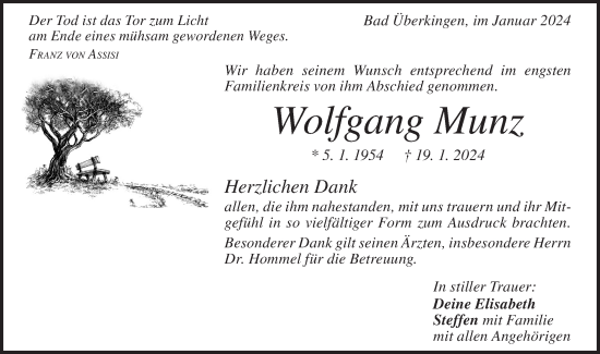 Traueranzeige von Wolfgang Munz von Geislinger Zeitung