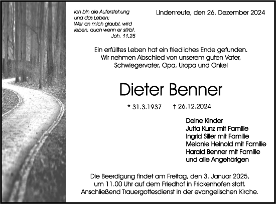 Traueranzeige von Dieter Benner von Rundschau Gaildorf/Haller Tagblatt