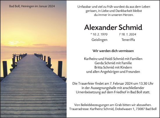 Traueranzeige von Alexander Schmid von NWZ Neue Württembergische Zeitung