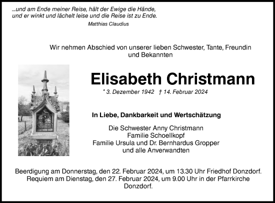 Traueranzeige von Elisabeth Christmann von NWZ Neue Württembergische Zeitung
