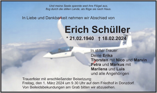 Traueranzeige von Erich Schüller von NWZ Neue Württembergische Zeitung