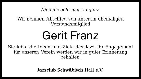 Traueranzeige von Gerit Franz von Haller Tagblatt