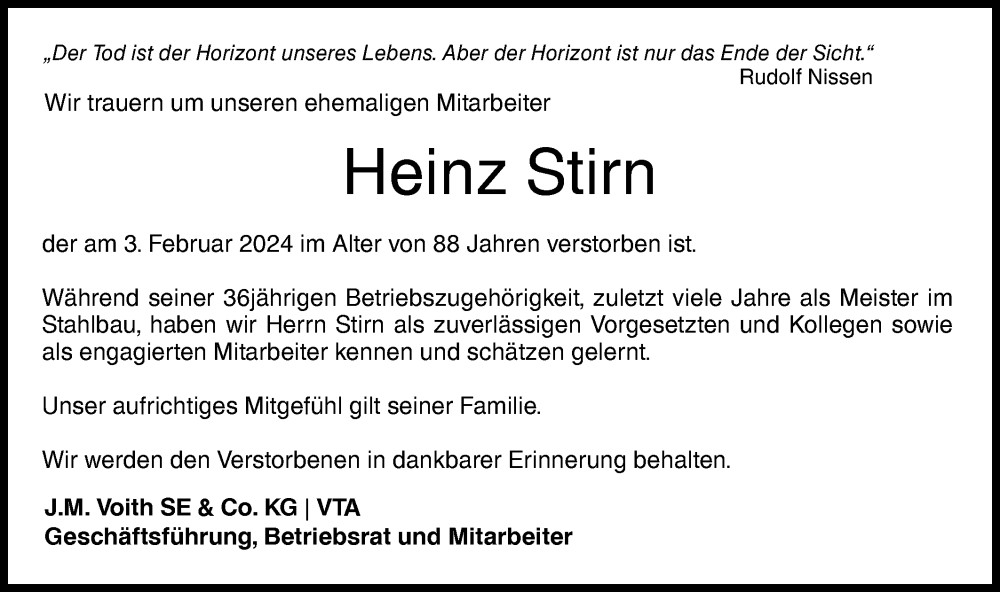  Traueranzeige für Heinz Stirn vom 10.02.2024 aus Hohenloher Tagblatt