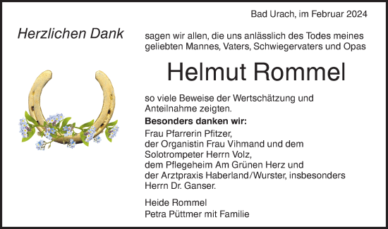 Traueranzeige von Helmut Rommel von SÜDWEST PRESSE/SÜDWEST PRESSE