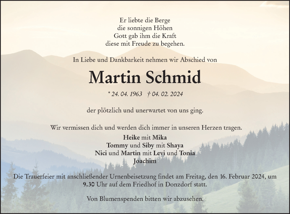  Traueranzeige für Martin Schmid vom 12.02.2024 aus NWZ Neue Württembergische Zeitung