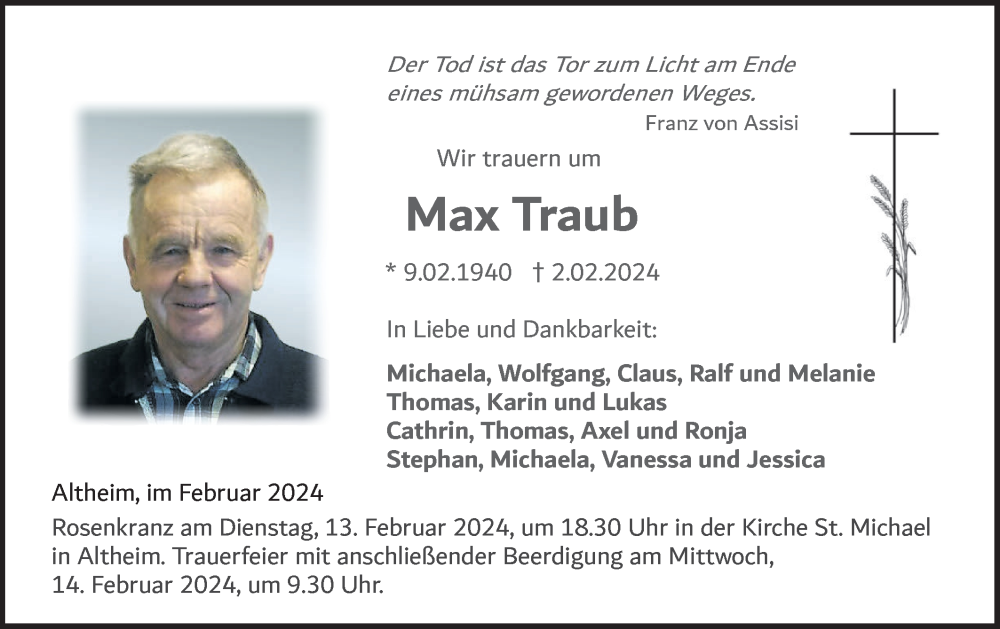  Traueranzeige für Max Traub vom 10.02.2024 aus Ehinger Tagblatt