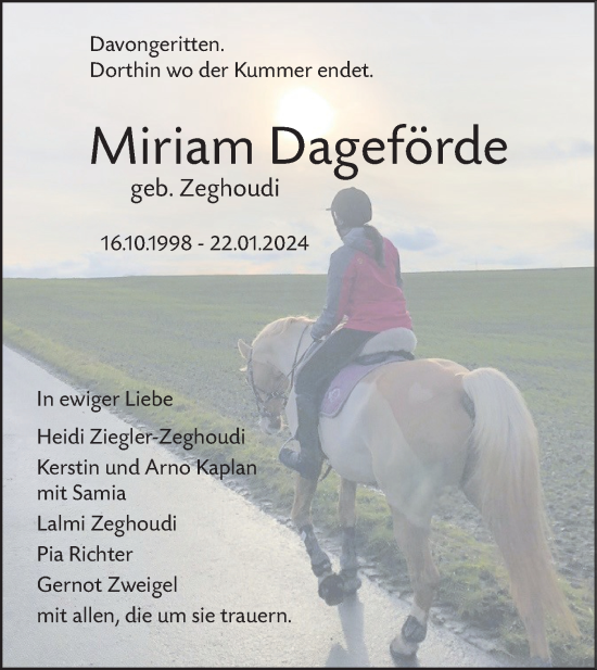 Traueranzeige von Miriam Dageförde von SÜDWEST PRESSE Ausgabe Ulm/Neu-Ulm