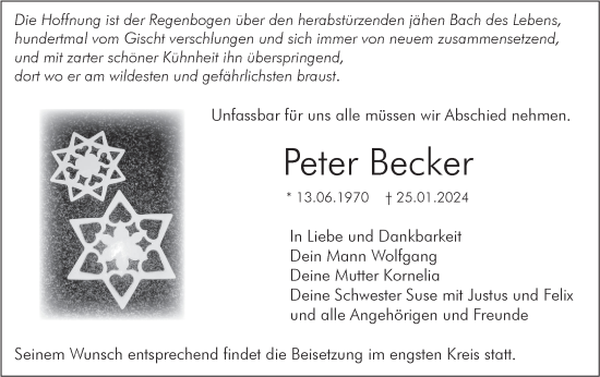 Traueranzeige von Peter Becker von SÜDWEST PRESSE Ausgabe Ulm/Neu-Ulm