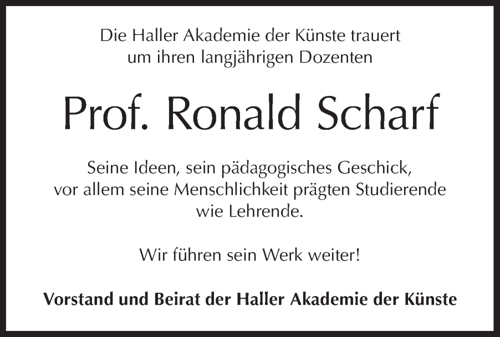  Traueranzeige für Ronald Scharf vom 13.02.2024 aus Haller Tagblatt