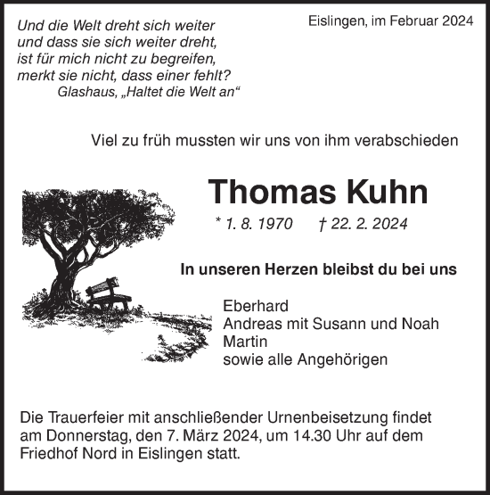 Traueranzeige von Thomas Kuhn von NWZ Neue Württembergische Zeitung