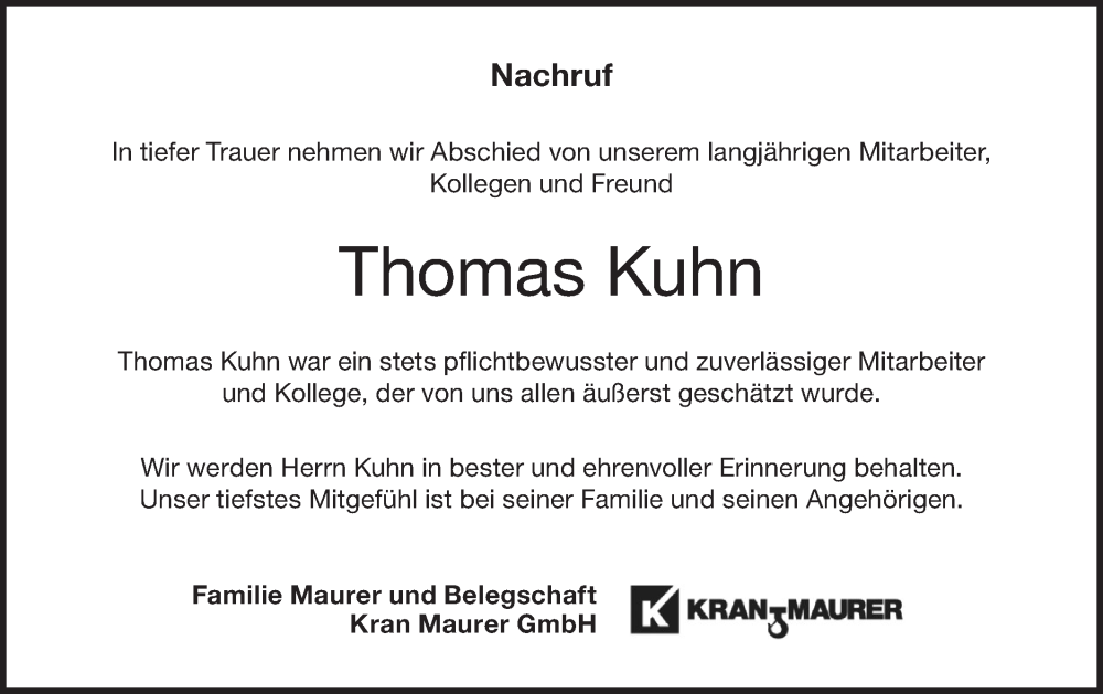  Traueranzeige für Thomas Kuhn vom 10.02.2024 aus NWZ Neue Württembergische Zeitung